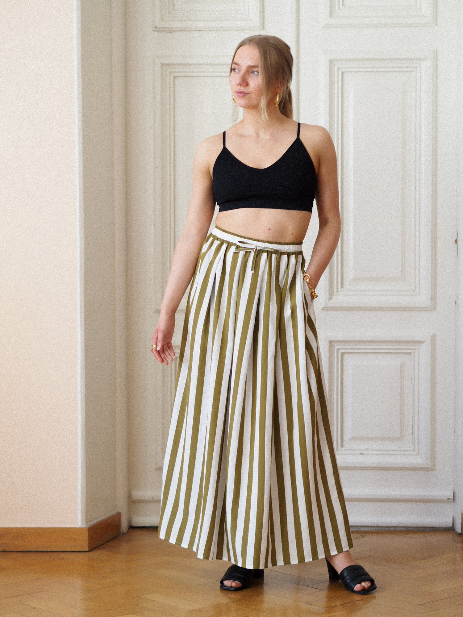 Ease Skirt, Olive Stripe