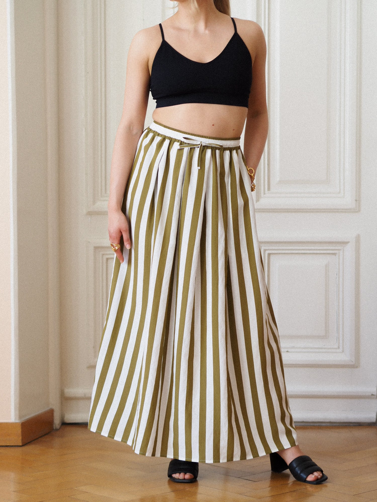 Ease Skirt, Olive Stripe
