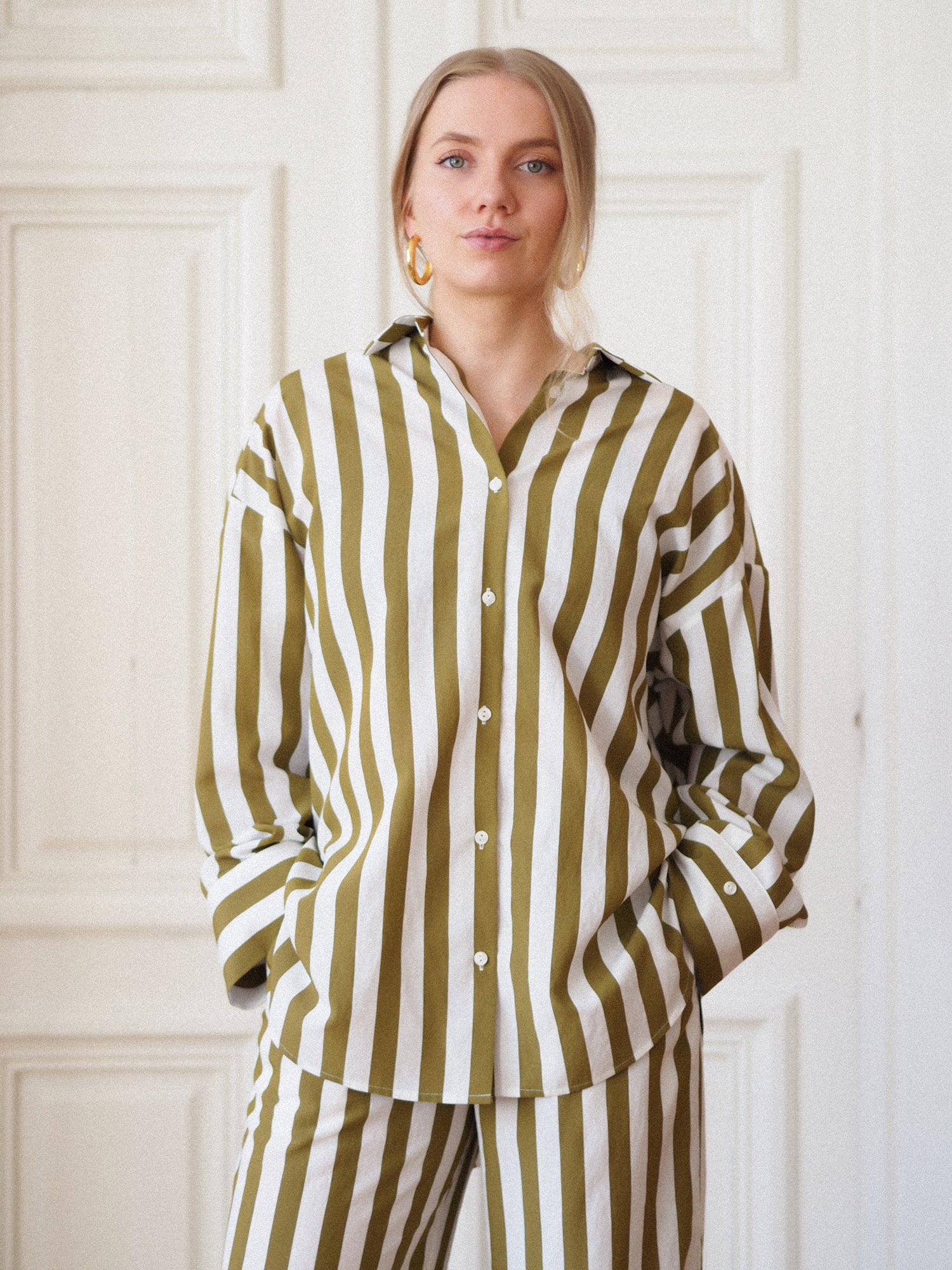 Aeris Shirt, Olive Stripe